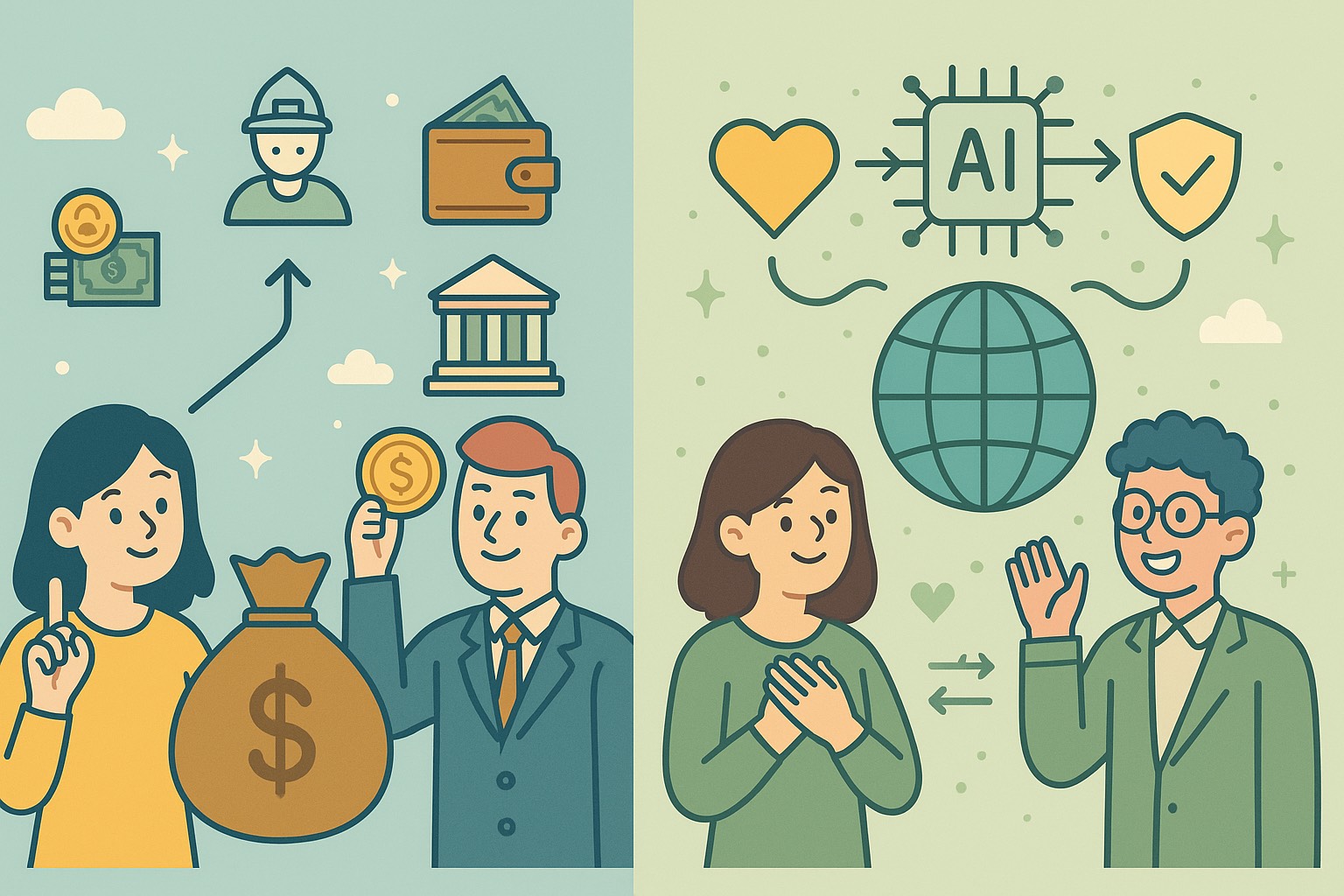 現金経済と信用経済の構造を比較する図